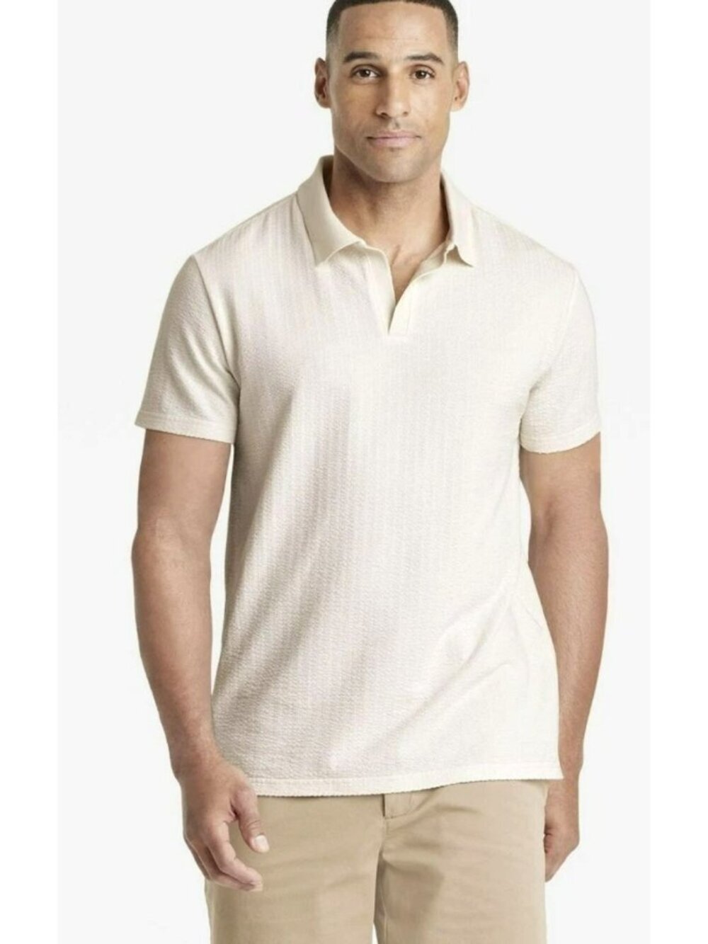 New Goodfellow Mens Beige Textured Short-Sleeve Polo Shirt XL